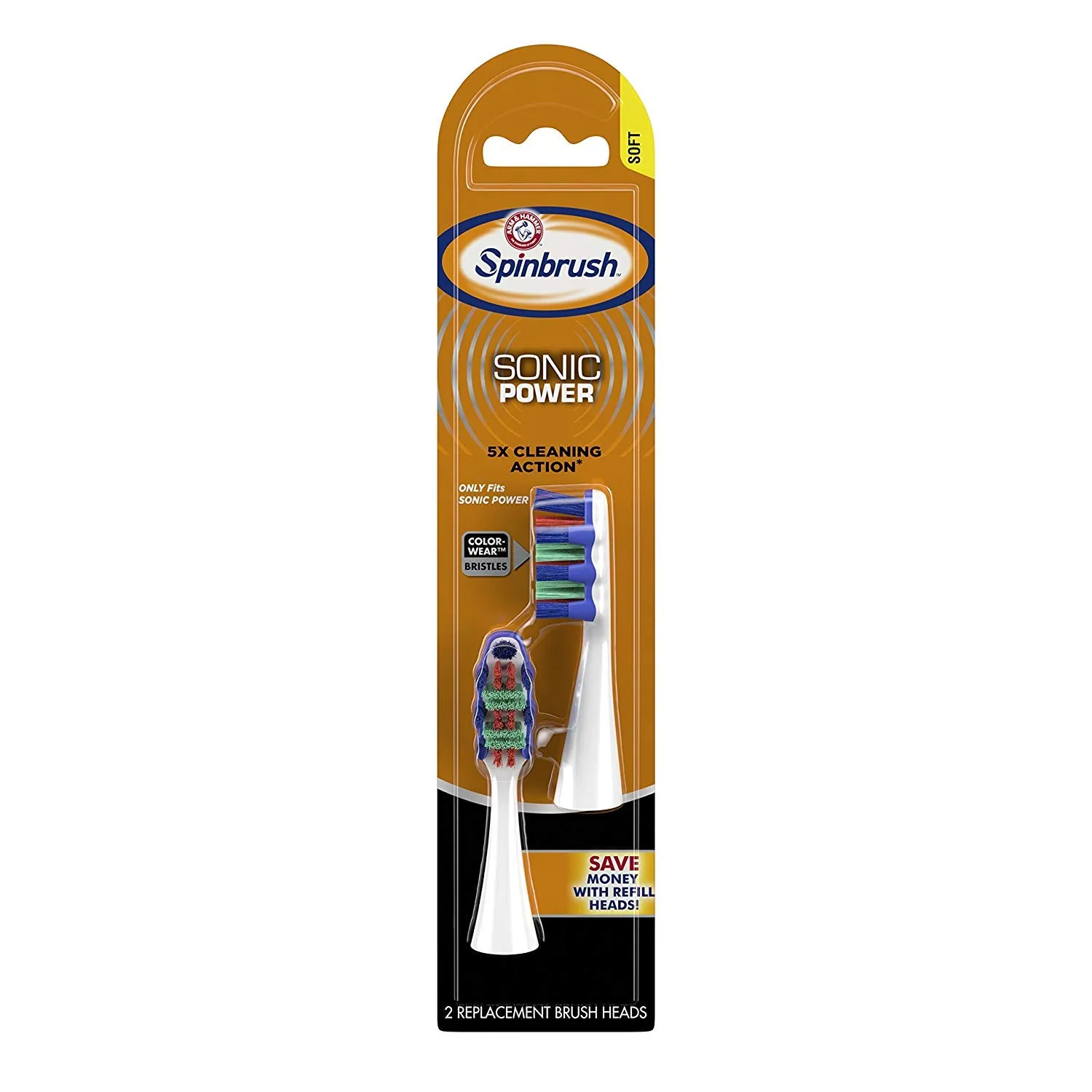 Spinbrush Sonic Power Truly Radiant Soft Replacement Brush Heads, 2 Heads (Packaging May Vary)