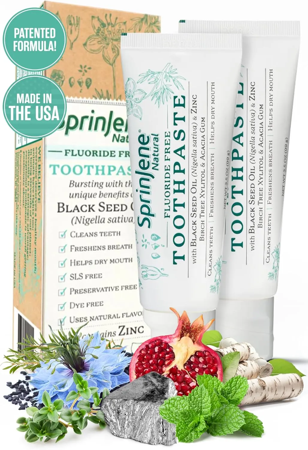 SprinJene Natural Fluoride Toothpaste for Healthy Teeth & Gums | Natural Toothpaste for Cavity Protection (3.5 Ounce (Pack of 2))