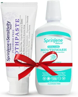 SprinJene Natural Sensitivity Relief, Fluoride Free Toothpaste for Sensitive Teeth (4 Pack)   Fluoride Free & Alcohol Free Mouthwash