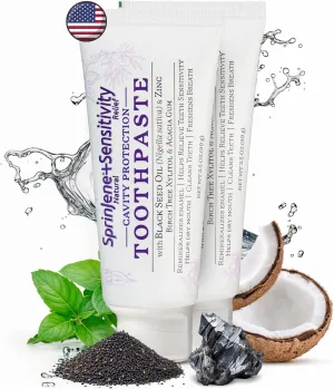 SprinJene Natural Sensitivity Relief, Fluoride Toothpaste for Sensitive Teeth | Natural Toothpaste for Cavity Protection | 2 Pack