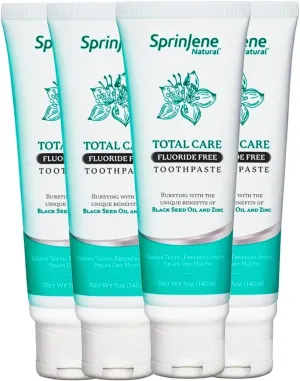 SprinJene Natural Total Care Fluoride Free Toothpaste for Strong Teeth & Gums - Natural Toothpaste to Soothe Dry Mouth & Freshen Breath | 4 Pack