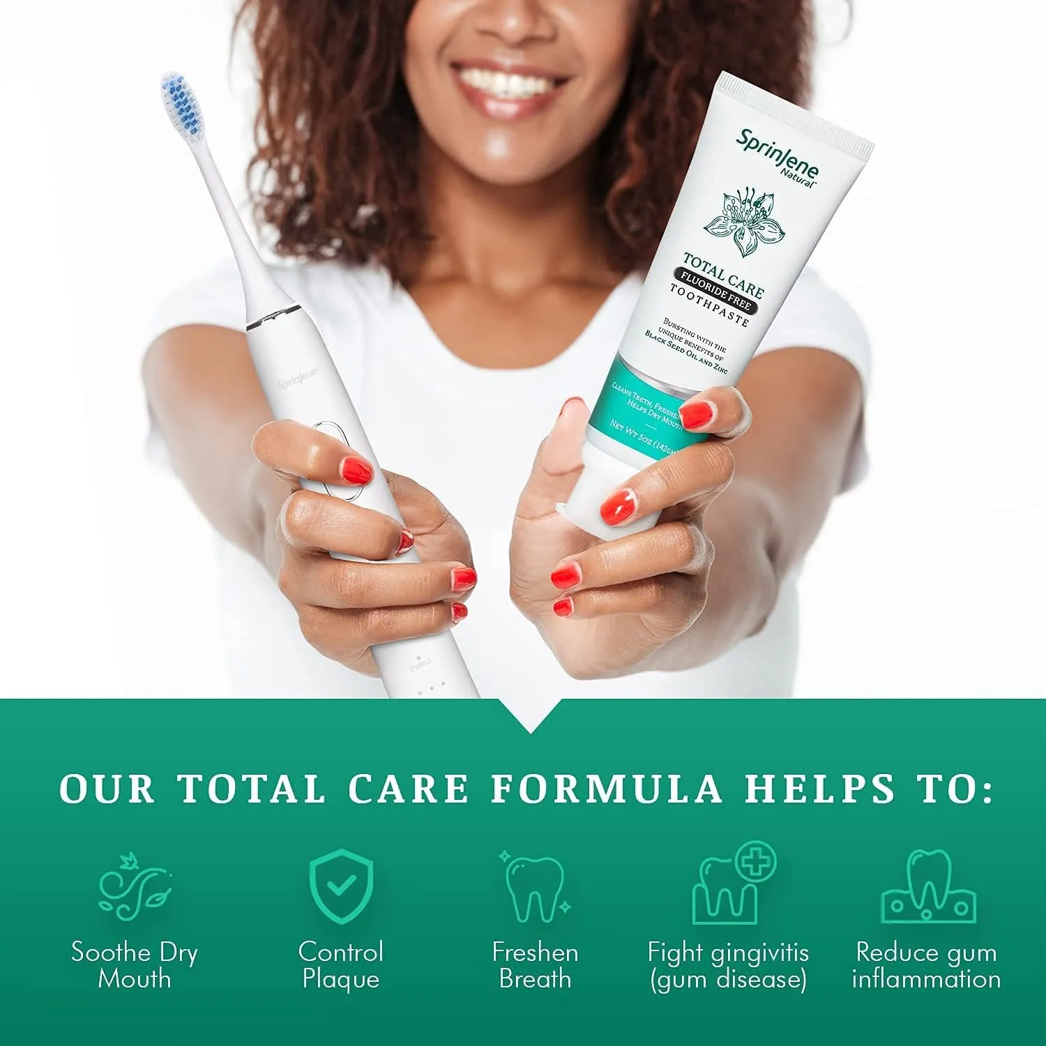 SprinJene Natural Total Care Fluoride Free Toothpaste for Strong Teeth & Gums - Natural Toothpaste to Soothe Dry Mouth & Freshen Breath | 4 Pack