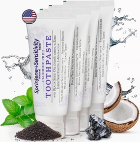 SprinJene Fluoride Free Toothpaste for Sensitive Teeth & Gum Fresh Breath Helps Dry Mouth Natural Non Fluoride Toothpaste for Adult SLS Free, Toxic Preservative Free with Black Seed Oil & Zinc 4 Pack