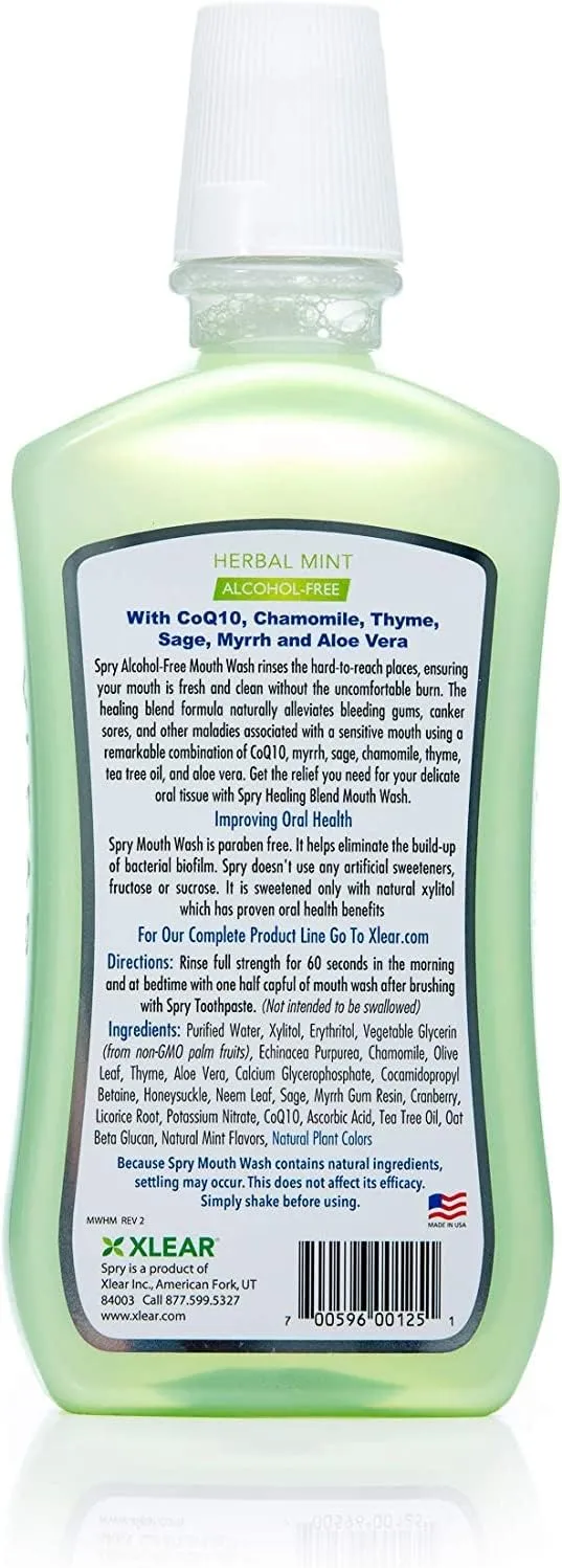 Spry Natural Xylitol Mouthwash Fluoride Free with Enamel Support, Alcohol-Free, Gentle, Non-GMO, Herbal Mint - 16 fl oz (Pack of 3)