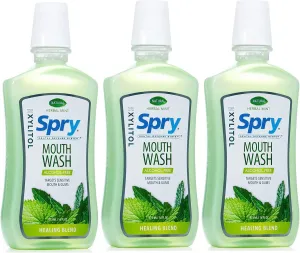 Spry Natural Xylitol Mouthwash Fluoride Free with Enamel Support, Alcohol-Free, Gentle, Non-GMO, Herbal Mint - 16 fl oz (Pack of 3)
