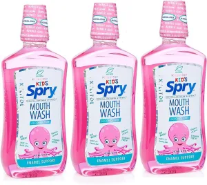 Spry Natural Xylitol Mouthwash with Enamel Support, Alcohol-Free, Fluoride-Free, Gentle, Non-GMO, Bubble Gum - 16 fl oz (Pack of 3)