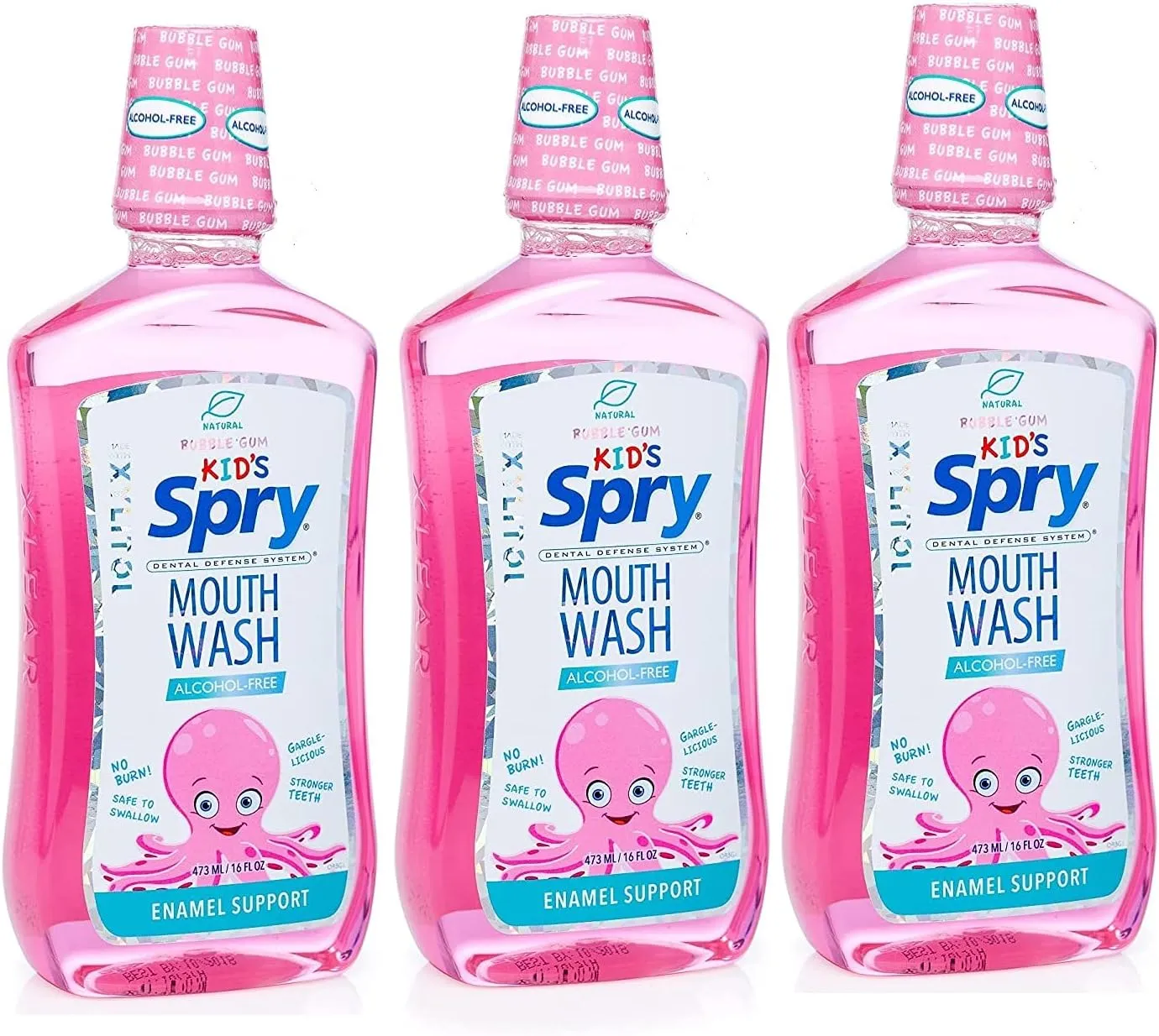 Spry Natural Xylitol Mouthwash with Enamel Support, Alcohol-Free, Fluoride-Free, Gentle, Non-GMO, Bubble Gum - 16 fl oz (Pack of 3)