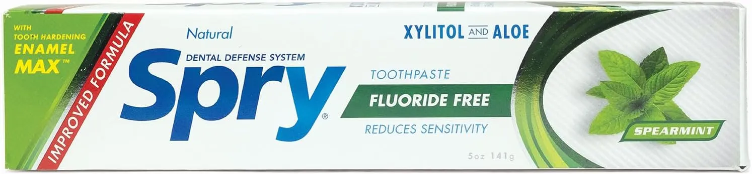 Spry Xylitol Toothpaste with Fluoride, Natural Spearmint, Anti-Cavity, 5 oz (3 Pack)