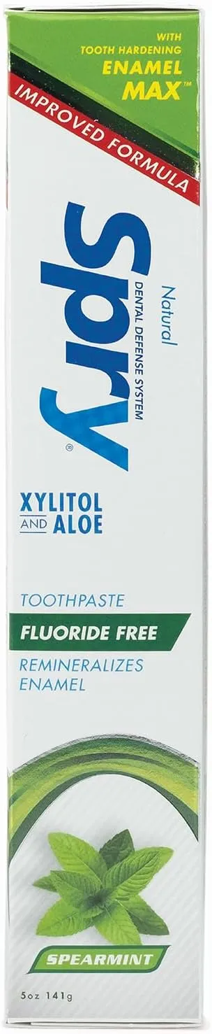 Spry Xylitol Toothpaste with Fluoride, Natural Spearmint, Anti-Cavity, 5 oz (3 Pack)