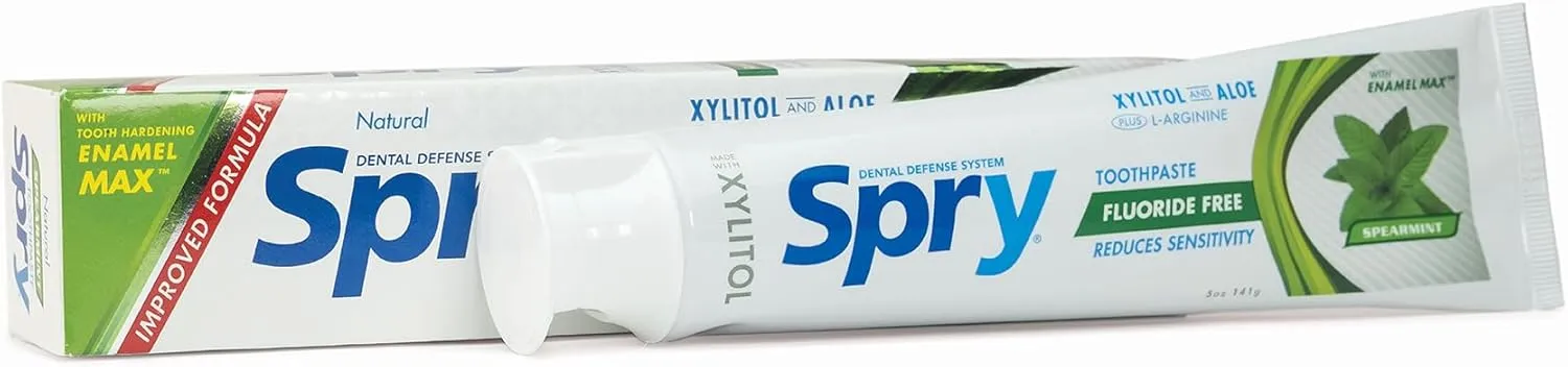 Spry Xylitol Toothpaste with Fluoride, Natural Spearmint, Anti-Cavity, 5 oz (3 Pack)