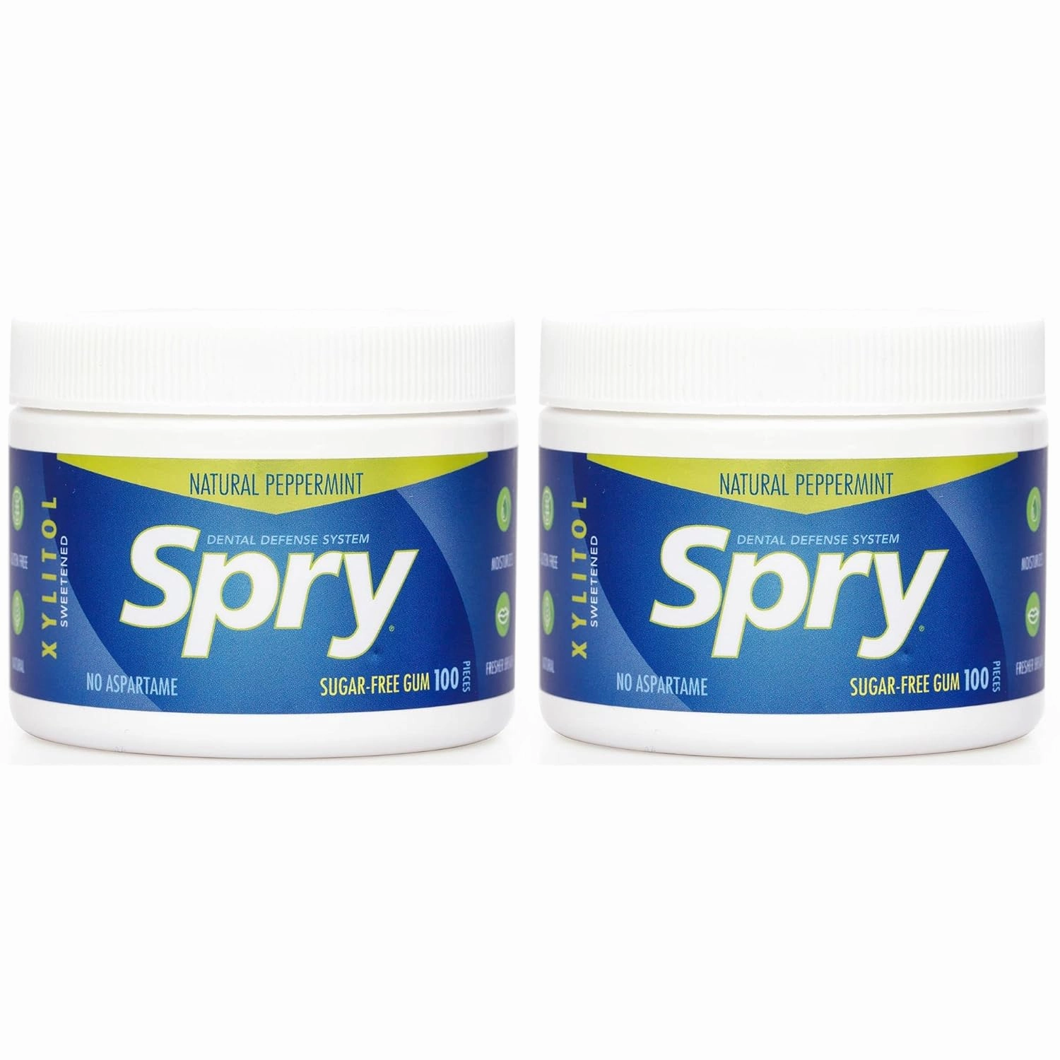 Spry Fresh Natural Xylitol Chewing Gum Dental Defense System - Aspartame-Free, Sugar-Free, Non-GMO, Gluten-Free (Peppermint, 100 Count - Pack of 2)