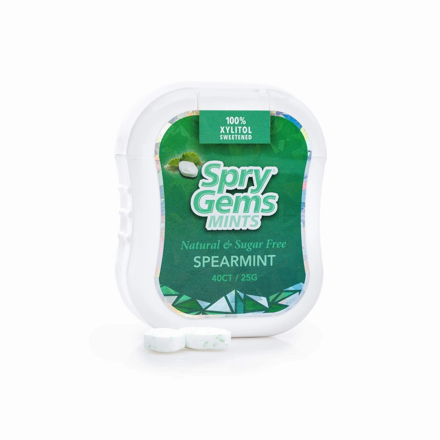 Spry Gems Natural Sugar-Free Xylitol Mints, On The Go Oral Care for Dry Mouth, Increase Saliva Production and Stop Bad Breath, Non-GMO, Gluten-Free - Spearmint 40 Count (Pack of 6)