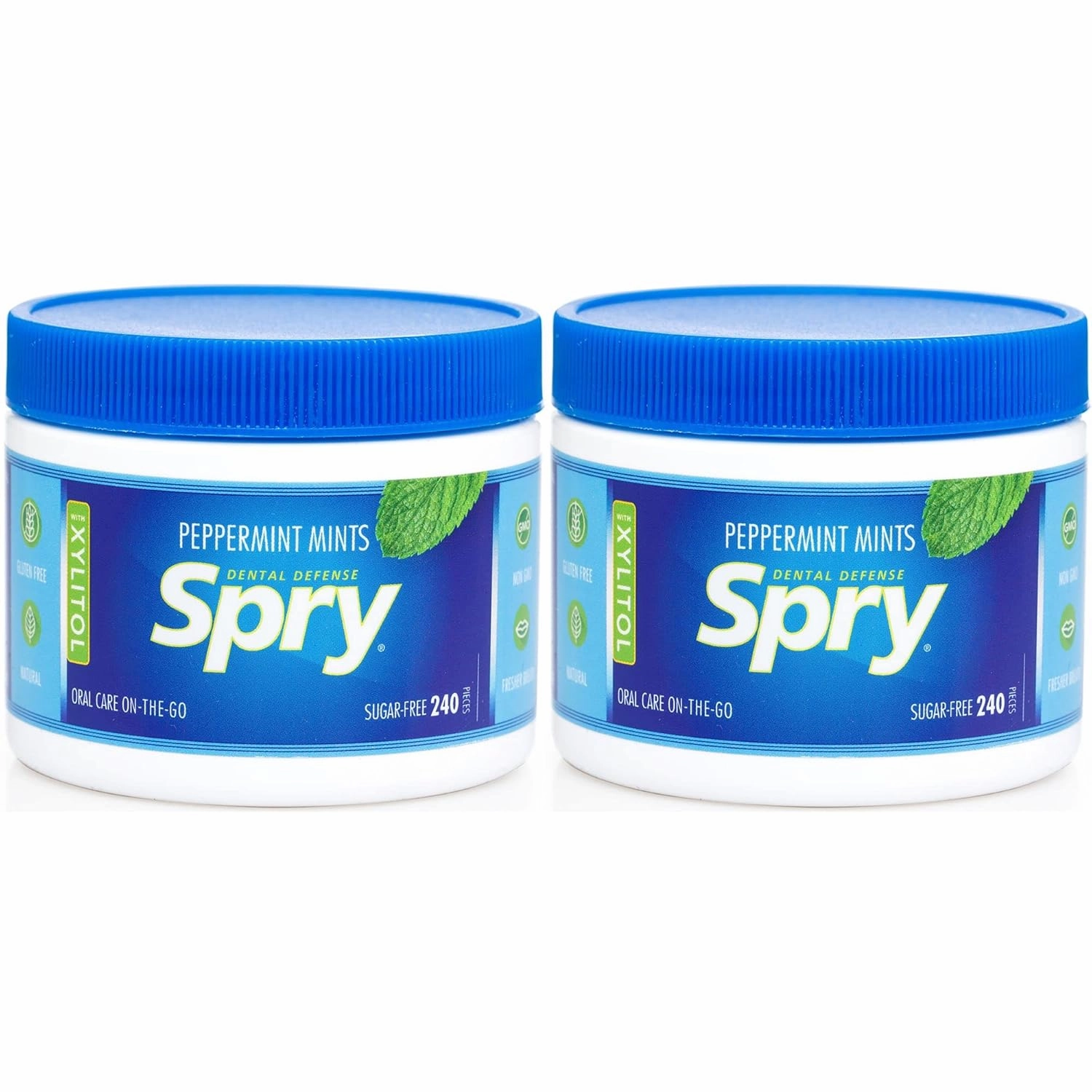 Spry Xylitol Peppermint Sugar Free Candy - Promote Oral Health, Increase Saliva Production, Stop Bad Breath, Non-GMO, Gluten-Free, 240 Count (Pack of 2)