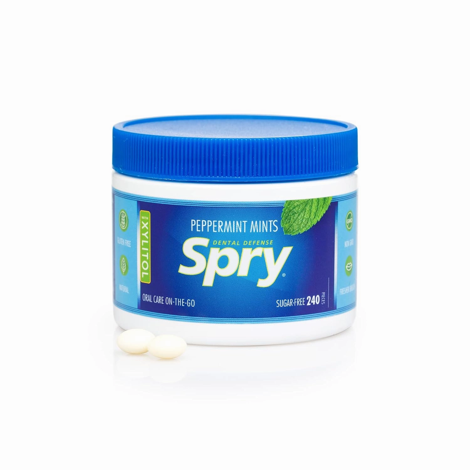 Spry Xylitol Peppermint Sugar Free Candy - Promote Oral Health, Increase Saliva Production, Stop Bad Breath, Non-GMO, Gluten-Free, 240 Count (Pack of 2)