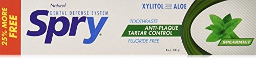 Spry Xylitol Toothpaste, Fluoride-Free, Natural Spearmint, Anti-Plaque and Tartar Control, 5 oz