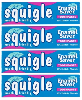 Squigle Enamel Saver Toothpaste (Canker Sore Prevention & Treatment) Prevents Cavities, Perioral Dermatitis, Bad Breath, Chapped Lips - 4 Pack