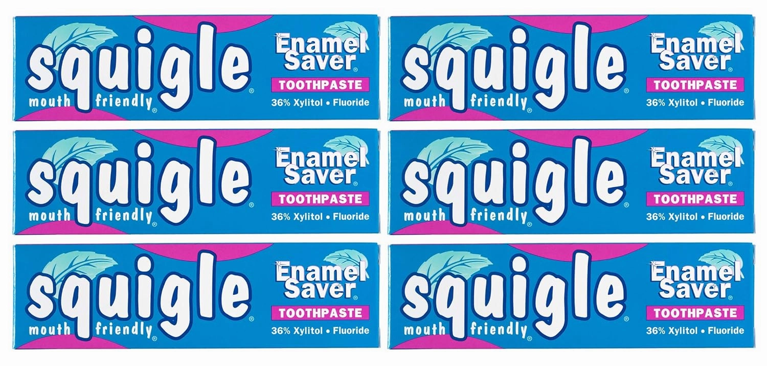 Squigle Enamel Saver Toothpaste (Canker Sore Prevention & Treatment) Prevents Cavities, Perioral Dermatitis, Bad Breath, Chapped Lips - 6 Pack