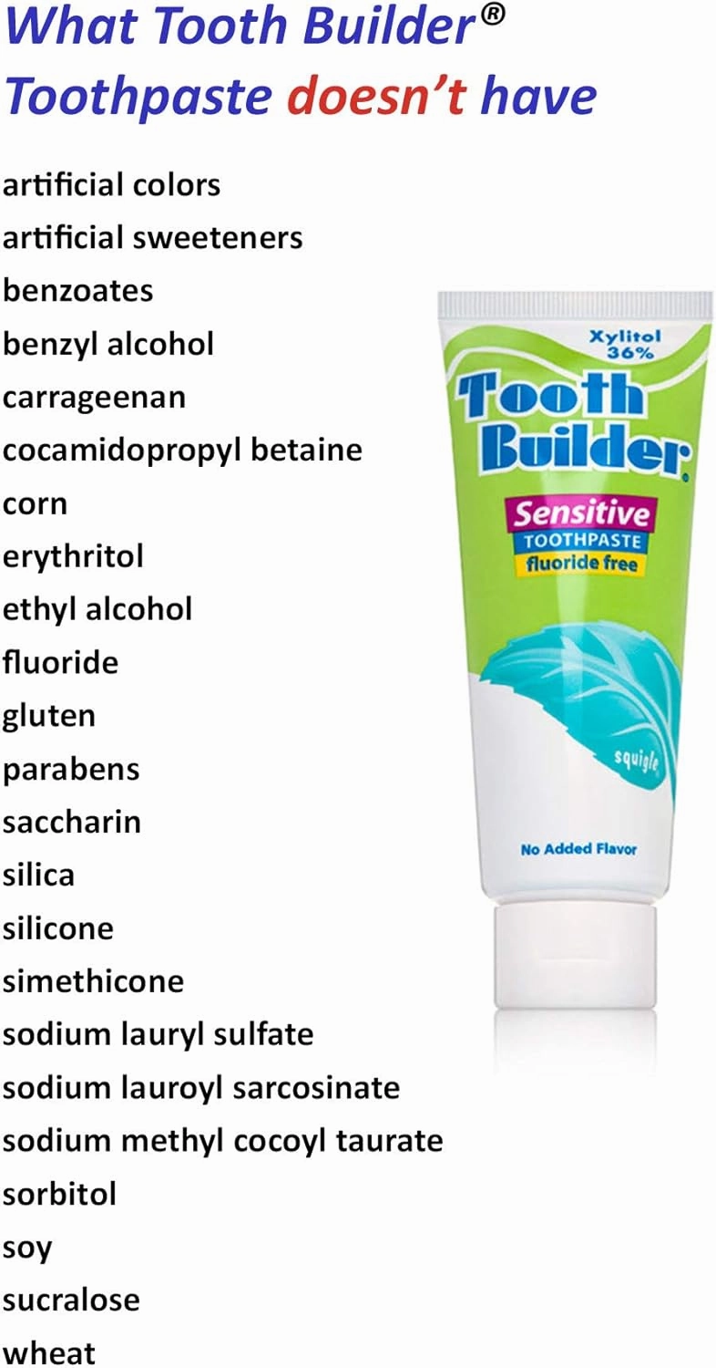 Squigle Tooth Builder SLS Free Toothpaste (Stops Tooth Sensitivity) Prevents Canker Sores, Cavities, Perioral Dermatitis, Bad Breath, Chapped Lips, 4 oz (16 Ounce (Pack of 4), Unflavored)