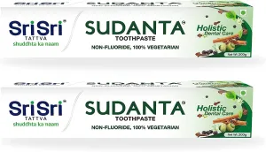 Sri Sri Tattva Sudanta Herbal Toothpaste - All Natural, Fluoride Free Tooth Paste with Cloves, Cinnamon, Bakul & More - 200g (Pack of 2), for Kids and Adults