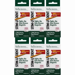 Stim-U-Dent Original, The Un-Plastic Plaque Removers, Mint-Flavored, 200 Count Box (Pack of 6)