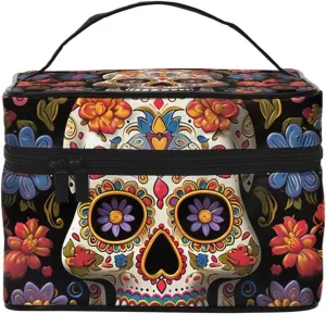 Sugar Skulls Makeup Bag For Women,Waterproof Portable Travel Cosmetic Bags Large Capacity Toiletry Bag Top Handle Zipper Makeup Organizer Case