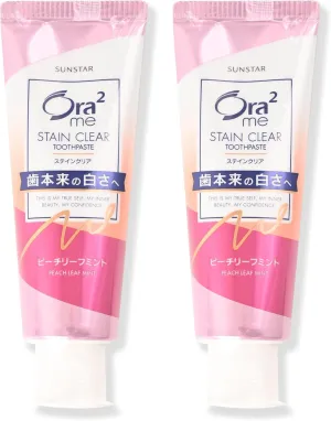 Sun-Star Ora-2 Stain Clear Toothpaste 130g Twin Pack - Peach Leaf Mint Flavor Tooth Paste, Removes Stains, Fluoride Protection, Sensitive Teeth Toothpaste for Adults