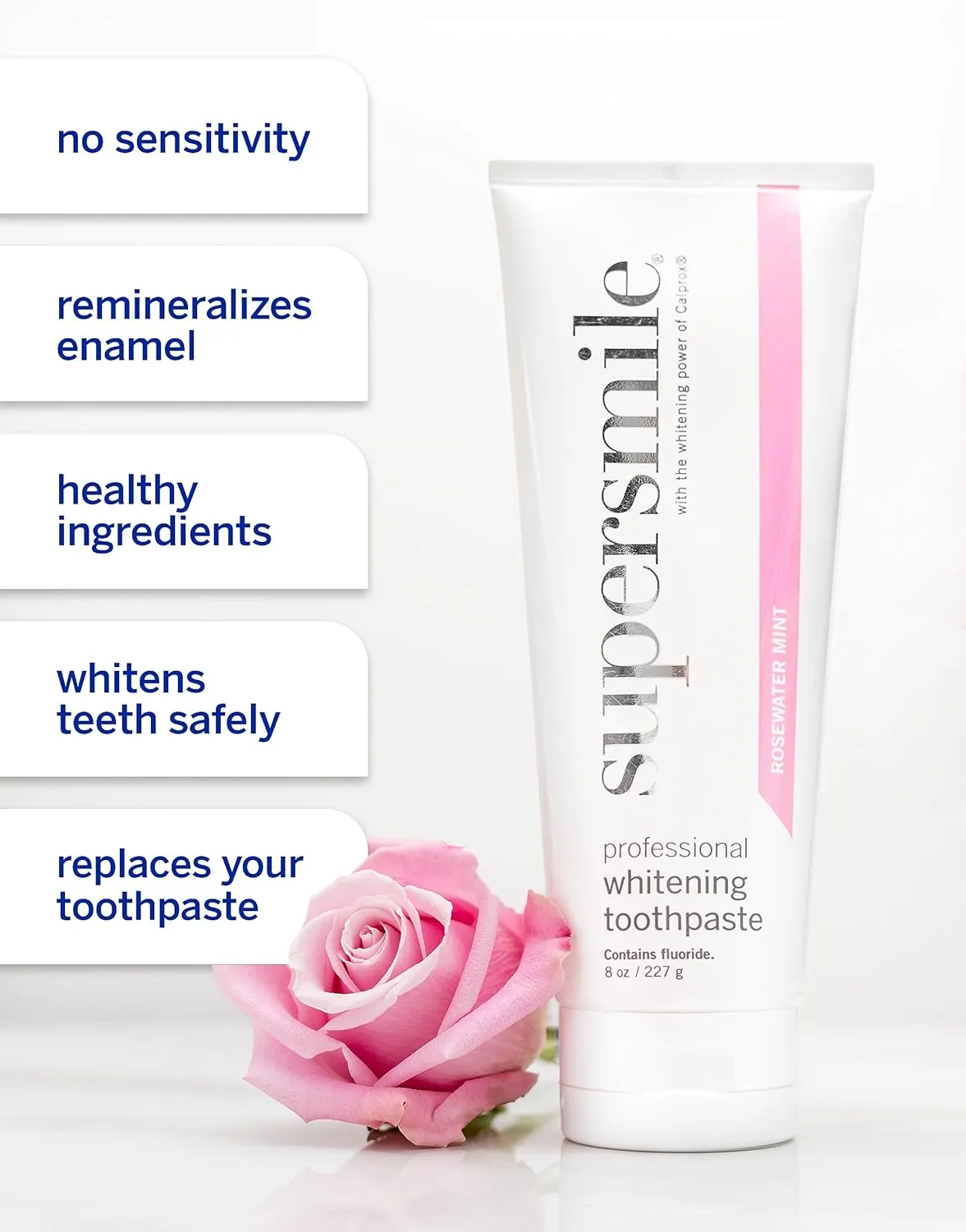 Supersmile Rosewater Mint whitening Toothpaste with Fluoride – Professional Formula for Brighter Teeth – Whitens Up to 6 Shades, 8 oz