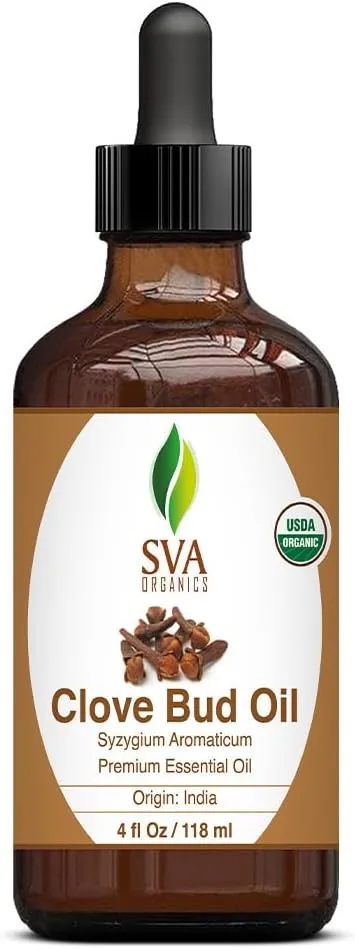 SVA Clove Essential Oil Organic – 4 Fl Oz – 100% Natural Organic Clove Oil - for Diffuser, Hair Care, Face, Skin Care, Aromatherapy, Scalp and Body Massage, Soap and Candle Making - with Dropper