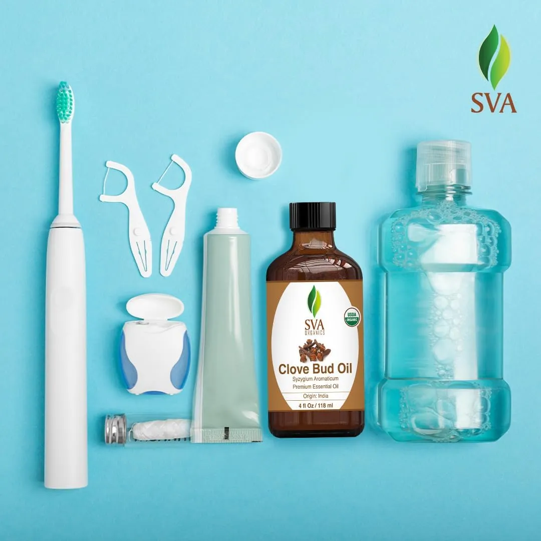 SVA Clove Essential Oil Organic – 4 Fl Oz – 100% Natural Organic Clove Oil - for Diffuser, Hair Care, Face, Skin Care, Aromatherapy, Scalp and Body Massage, Soap and Candle Making - with Dropper