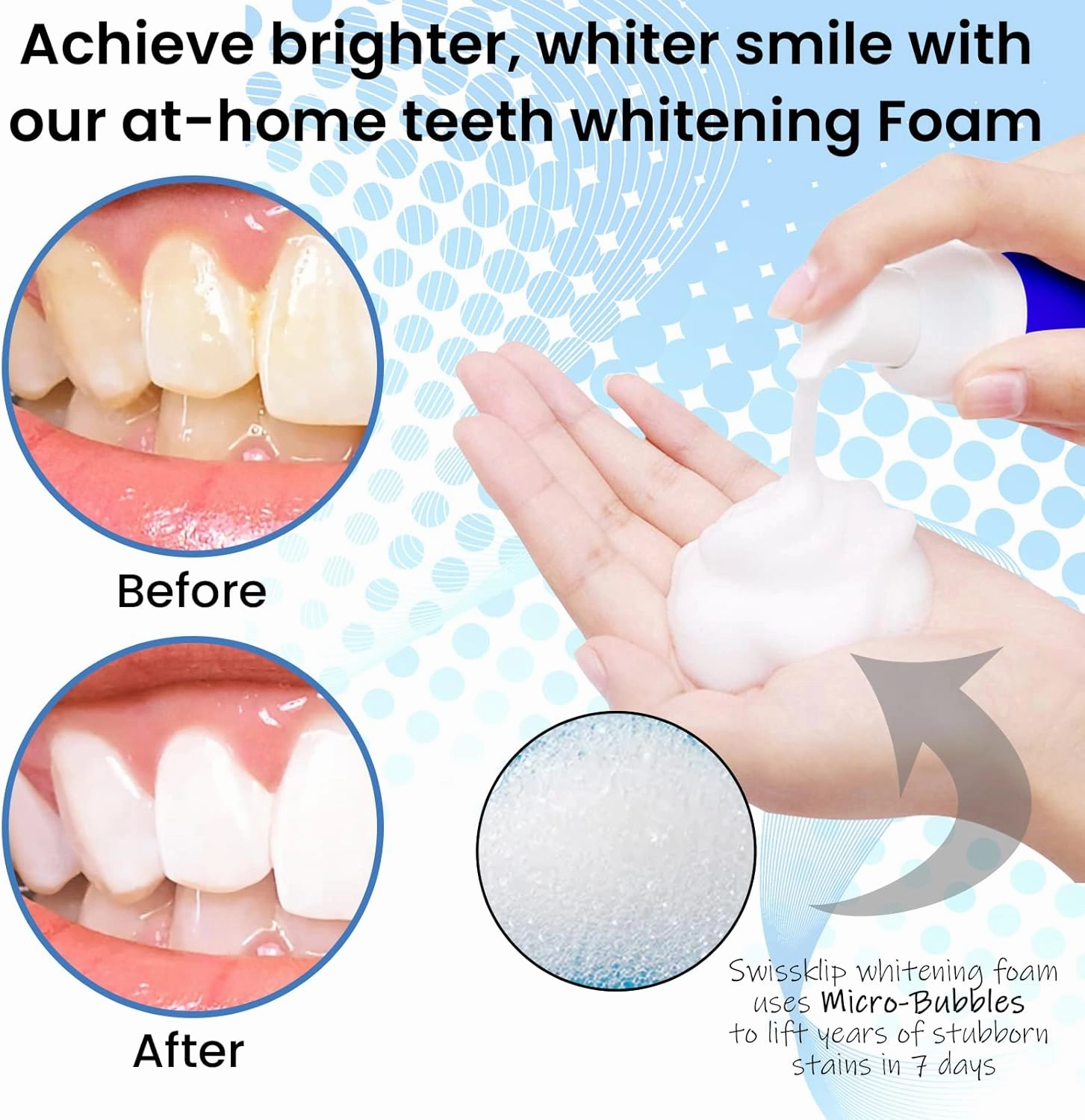Swissklip Teeth Whitening Foam | Mint Flavor Whitening Toothpaste | Teeth Whitener I Professional Teeth Whitening Kit | 100% Vegan - Made in USA - 1.69 oz - Pack 1