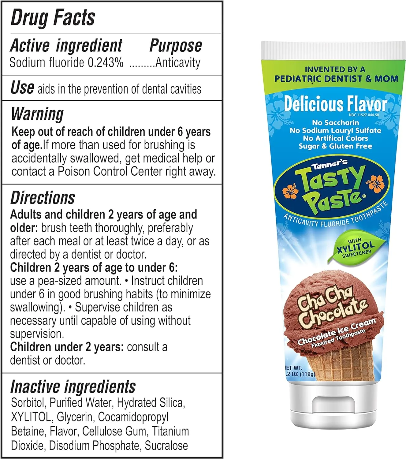 Tanner's Tasty Paste Cha Cha Chocolate - Anticavity Fluoride Children’s Toothpaste/Great Tasting, Safe, and Effective Chocolate Flavored Toothpaste for Kids (3-Pack)