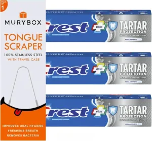 Tartar Protection Regular Paste, 5.7 oz (Pack of 3). Helps Control Tartar and Prevent Cavities | Cavity Protection Toothpaste   Tongue Cleaner MB with Travel Case