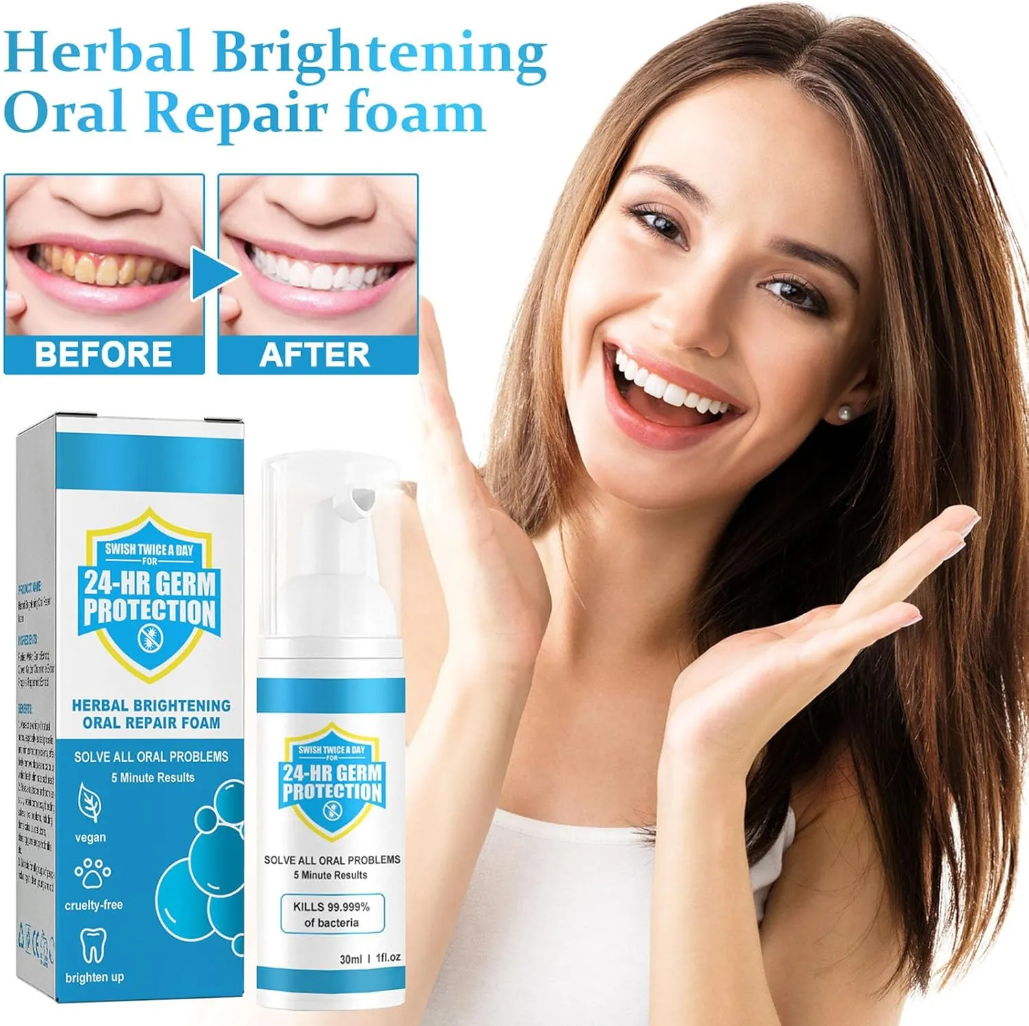Teeth Mouthwash, Herbal Brightening Oral Repair Foam, Teeth Whitening Foam Mousse, Mousse Foam Deeply Cleaning Stain Removal, Teeth Whitening Toothpaste (2pcs)