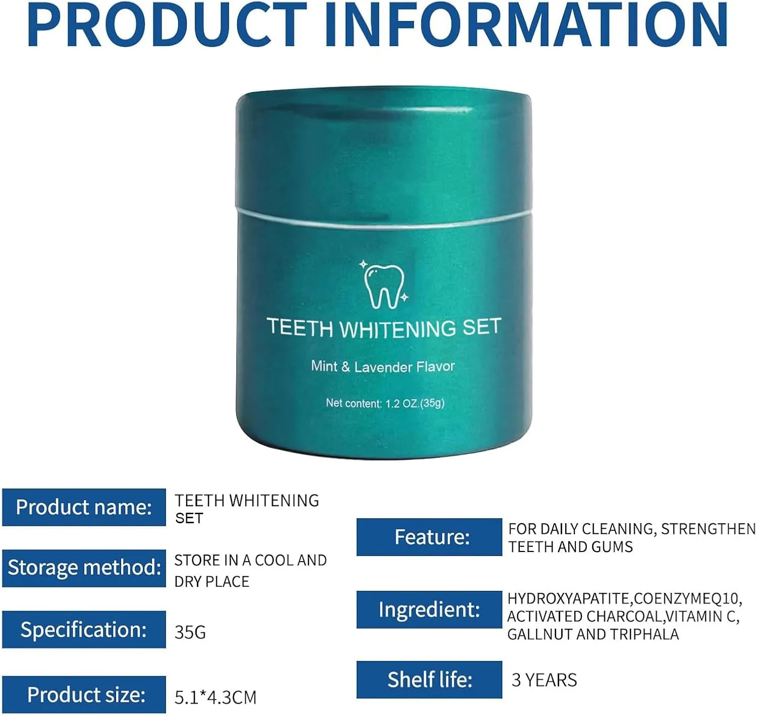 Teeth Whitening Powder,Coconut Activated Charcoal Whitening Toothpaste Booster,Tooth Restoration Mineral Powder Whitener (35g*3, Mild Mint)