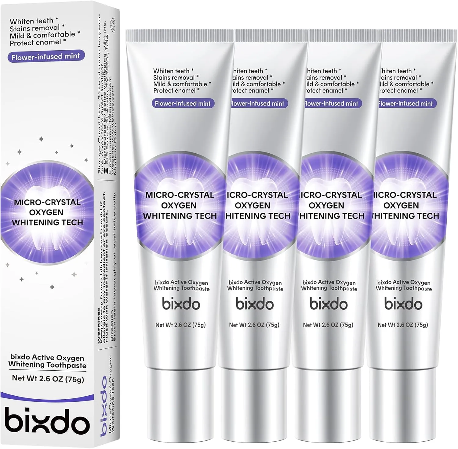 Teeth Whitening Toothpaste, 2.6OZ, Pack of 4 - Pap Gentle Whitening for Sensitive Teeth Gums with Hydroxyapatite for Enamel Strengthen, Fluoride-Free and Flower-Infused Mint