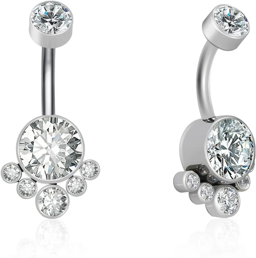 TGNEL G23 Titanium Belly 10mm/12mm Button Rings Petite Navel Cubic Zirconia Ring for Women Body Piercing Jewelry 14G ASTM F136 Belly Rings White/Pink CZ Belly Bars