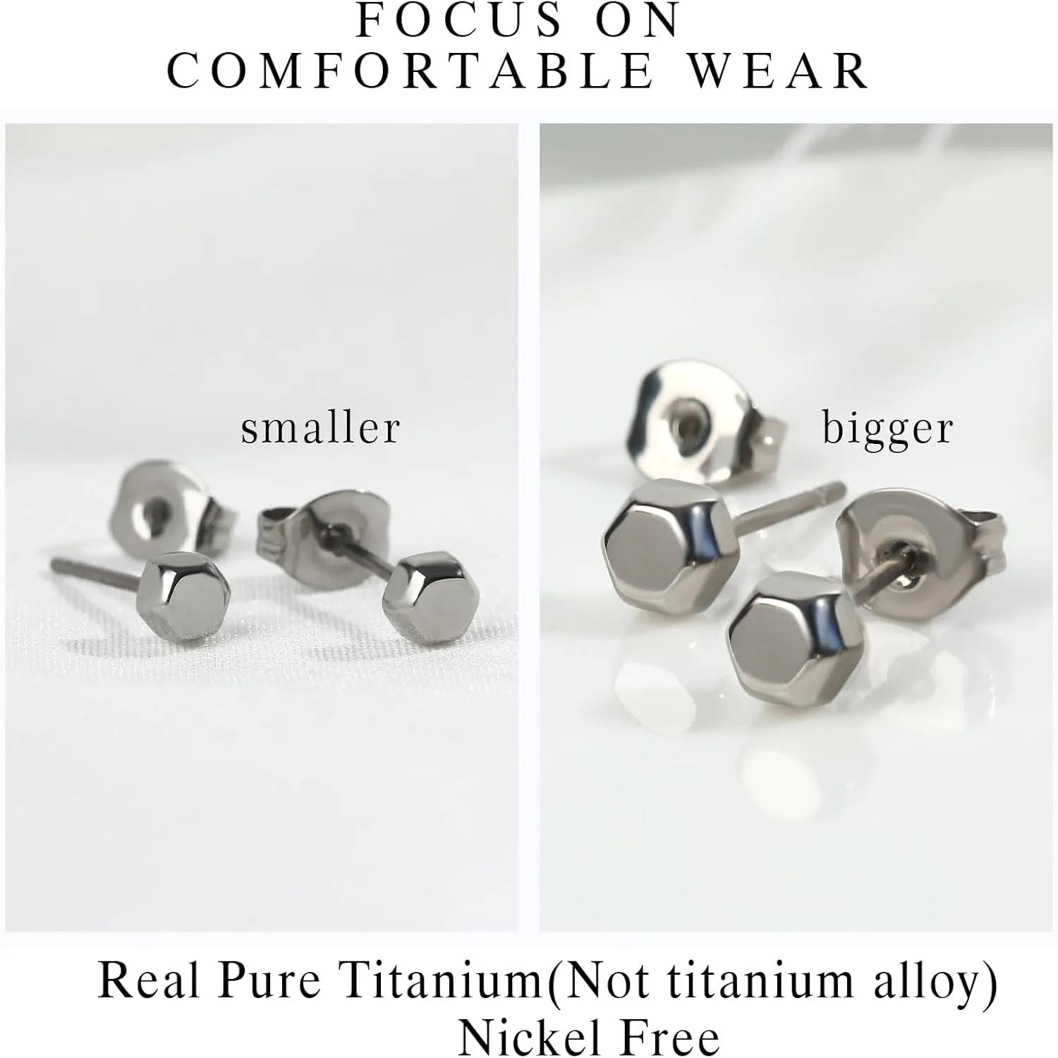 TGNEL Pure Titanium Earrings Studs Nickel-Free Hypoallergenic Earrings for Sensitive Ears, Dainty Hexagon/Triangle/Square/Rectangle Geometric Stud Earrings for Women Men