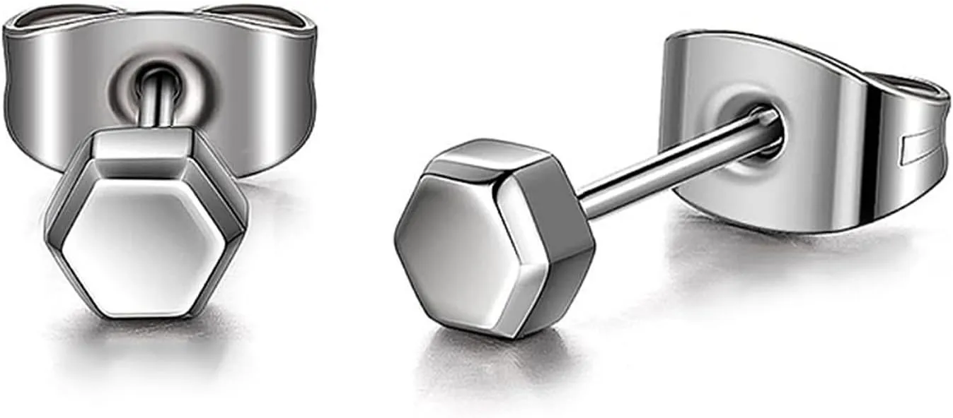 TGNEL Pure Titanium Earrings Studs Nickel-Free Hypoallergenic Earrings for Sensitive Ears, Dainty Hexagon/Triangle/Square/Rectangle Geometric Stud Earrings for Women Men