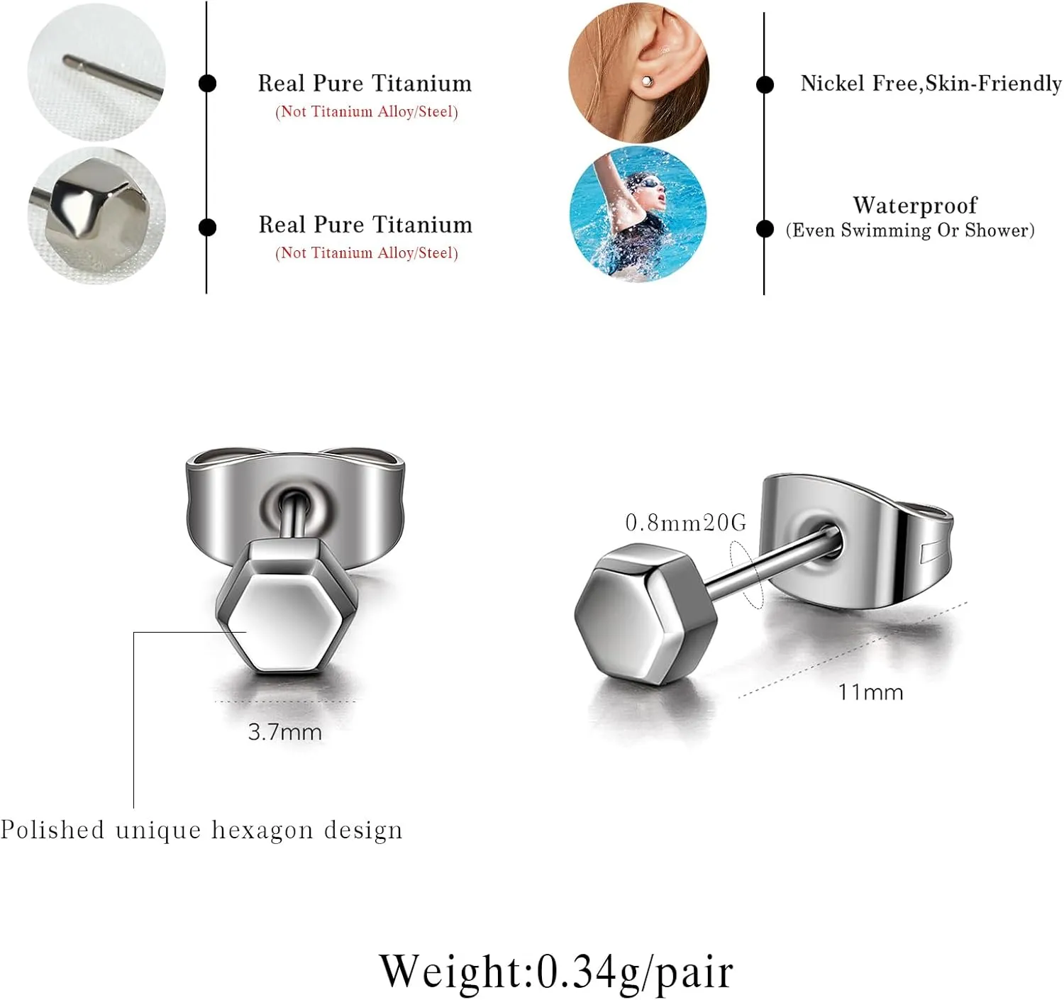 TGNEL Pure Titanium Earrings Studs Nickel-Free Hypoallergenic Earrings for Sensitive Ears, Dainty Hexagon/Triangle/Square/Rectangle Geometric Stud Earrings for Women Men