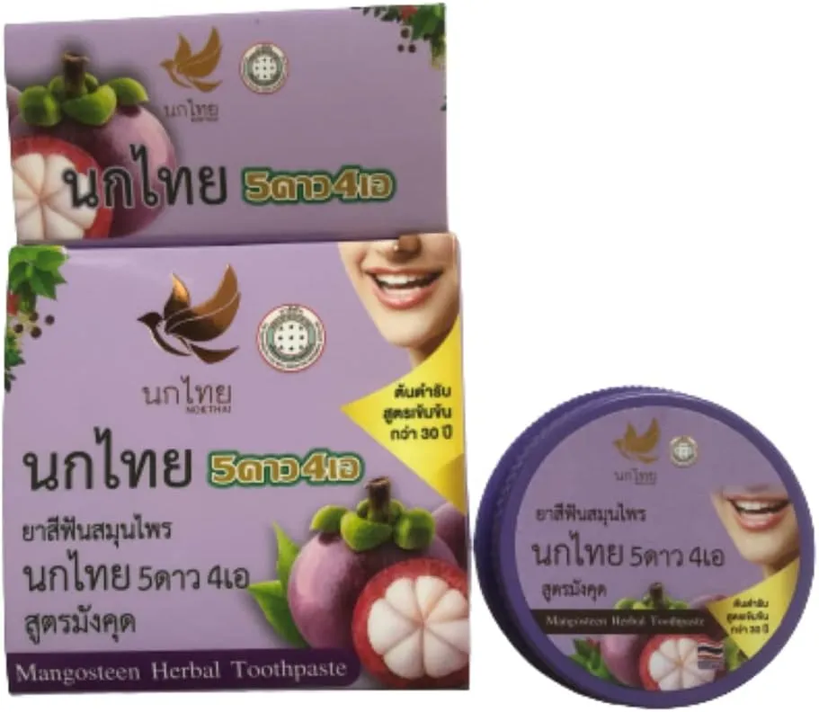 Thai Herbal Toothpaste NOKTHAI 5Star4A Thai Mangosteen Herbal Toothpaste Concentrated Formula from Nature Reduce Bad Breath 25 g.
