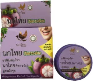 Thai Herbal Toothpaste NOKTHAI 5Star4A Thai Mangosteen Herbal Toothpaste Concentrated Formula from Nature Reduce Bad Breath 25 g.