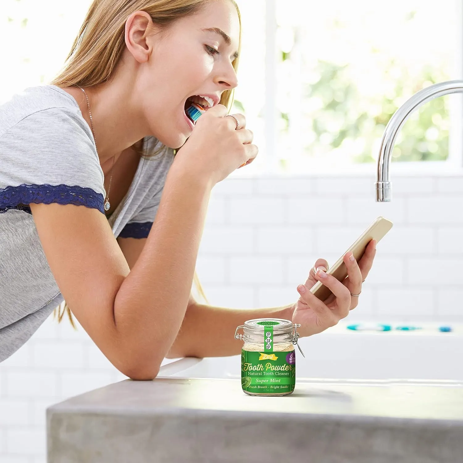 The Dirt - Remineralizing Tooth Powder, Natural Fluoride-Free Teeth Whitening Powder with Hydroxyapatite, Flouride & Gluten Free, Organic Vegan (Super Mint, 51g: 6 Month Supply)
