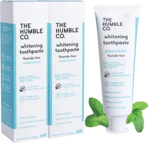 The Humble Co. Natural Whitening Toothpaste – Natural Peppermint Fluoride Free Toothpaste, Fresh Breath, Helps Remove Plaque, Vegan Cruelty Free Oral Care, Non-Toxic SLS Free Toothpaste (5.5 oz, 2pk)