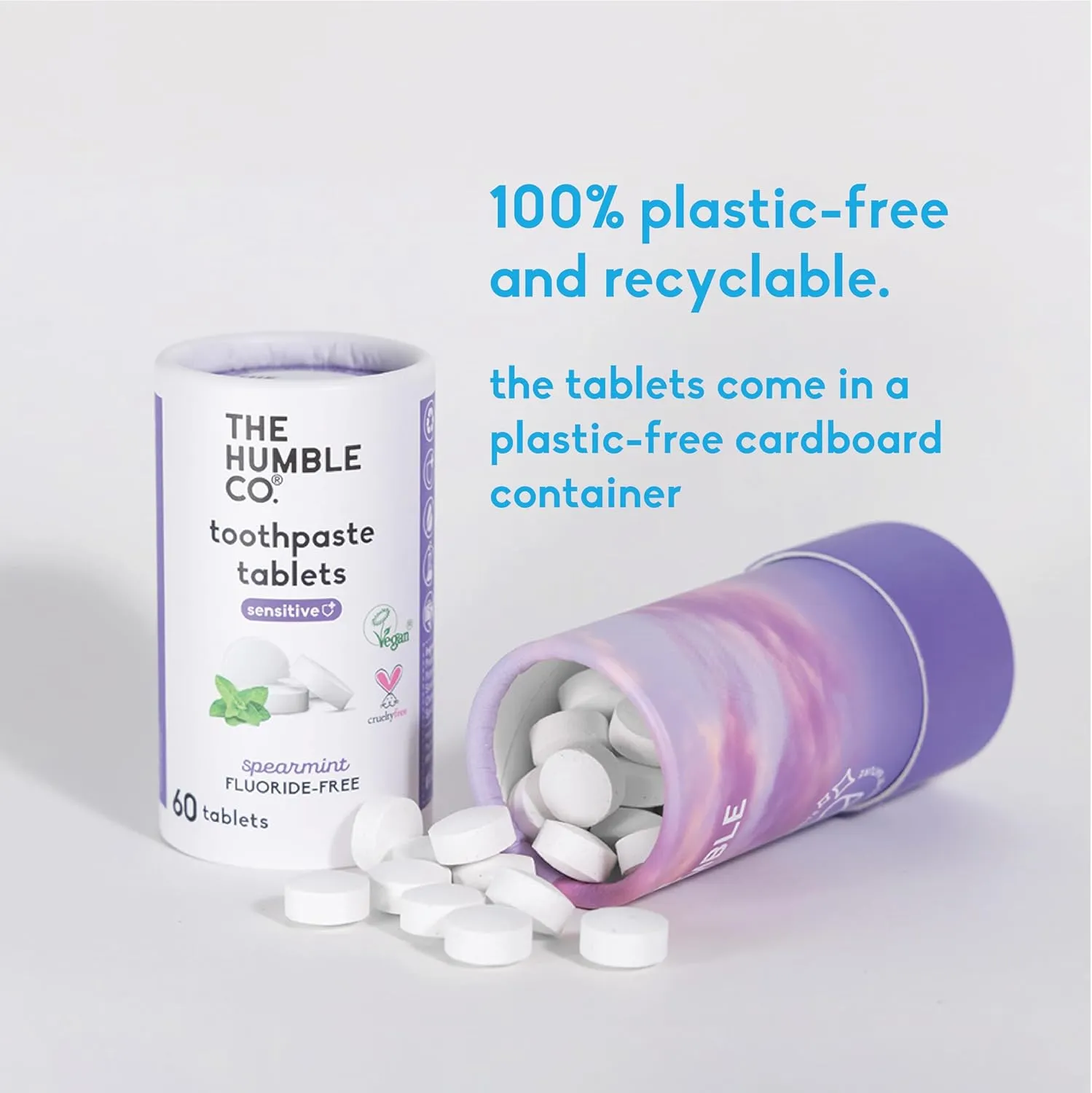 The Humble Co. Sensitive Toothpaste Tablets – Fluoride Free Toothpaste Tablets for Sensitive Teeth and Gums, Dentist Developed Formula, Vegan, SLS Free, Plastic Free (Spearmint, 2 PK)