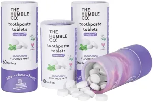 The Humble Co. Sensitive Toothpaste Tablets – Fluoride Free Toothpaste Tablets for Sensitive Teeth and Gums, Dentist Developed Formula, Vegan, SLS Free, Plastic Free (Spearmint, 2 PK)