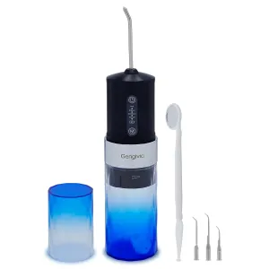 The Ultrasonic 2-in-1 Plaque Removal and Flossing Device for Teeth Cleaning, with 4 Replaceable Tips, 3 Modes, USB Type-C Charging, and Storage Box (Black)