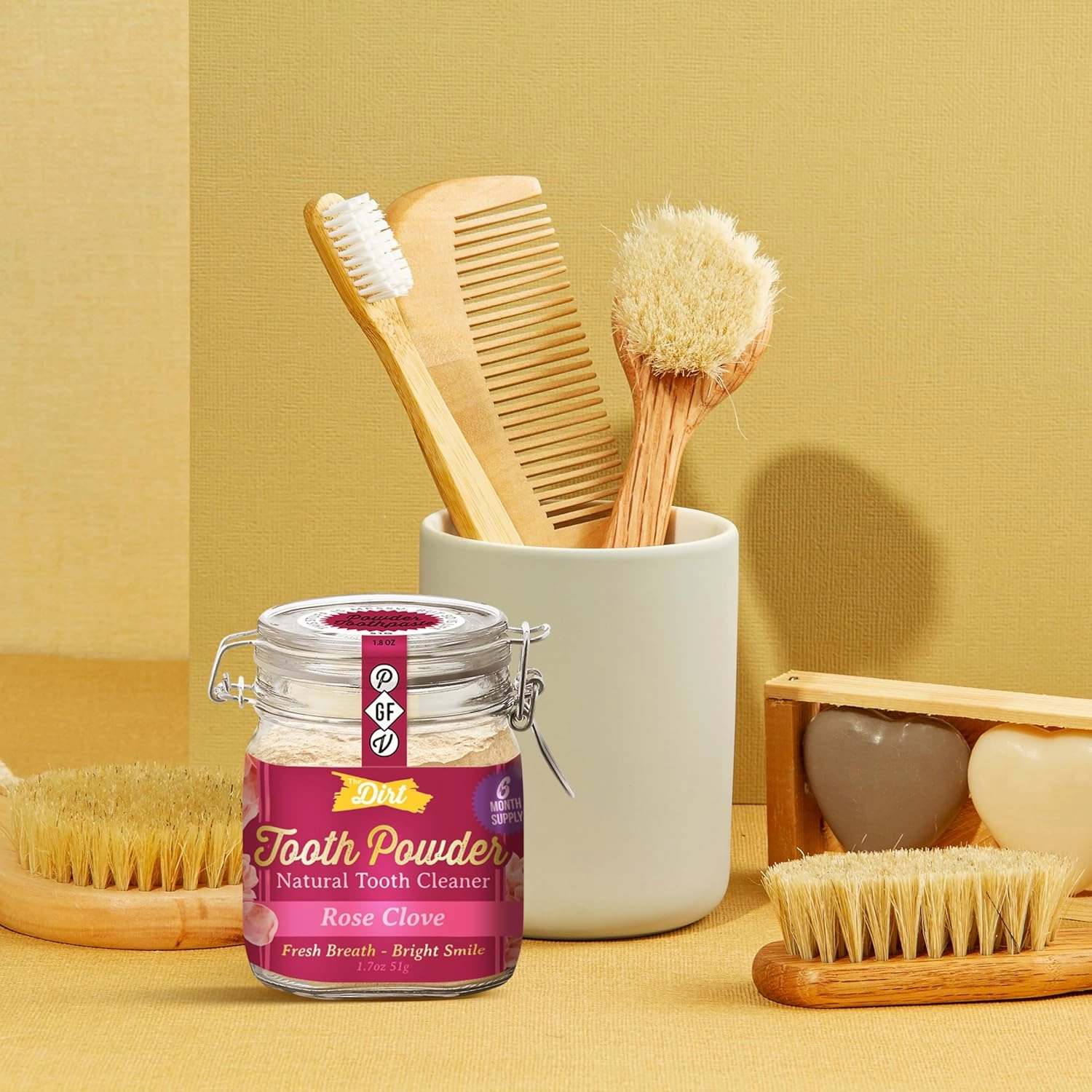 The Dirt - Remineralizing Tooth Powder, Natural Fluoride-Free Teeth Whitening Powder with Hydroxyapatite, Flouride & Gluten Free, Organic Vegan (Rose Clove, 51g: 6 Month Supply)