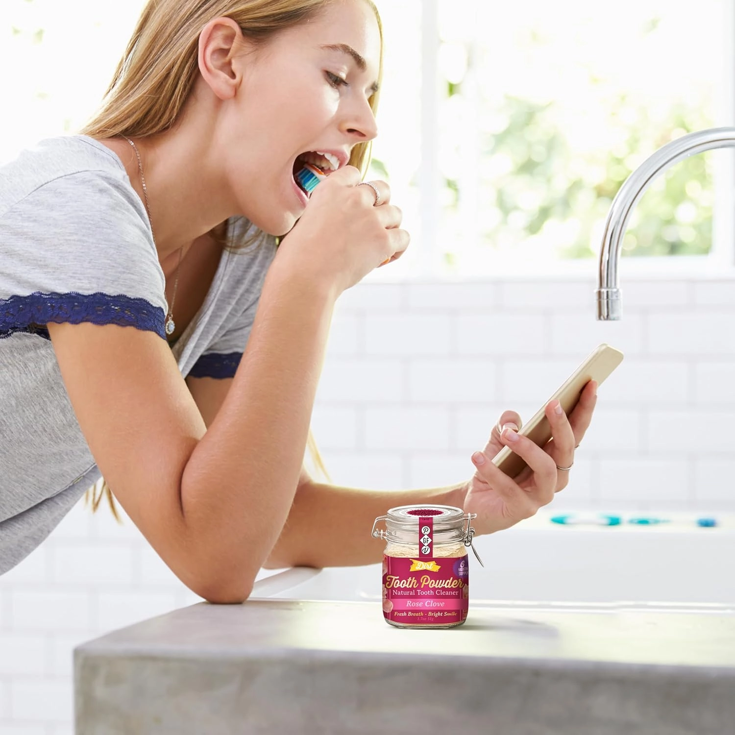 The Dirt - Remineralizing Tooth Powder, Natural Fluoride-Free Teeth Whitening Powder with Hydroxyapatite, Flouride & Gluten Free, Organic Vegan (Rose Clove, 51g: 6 Month Supply)