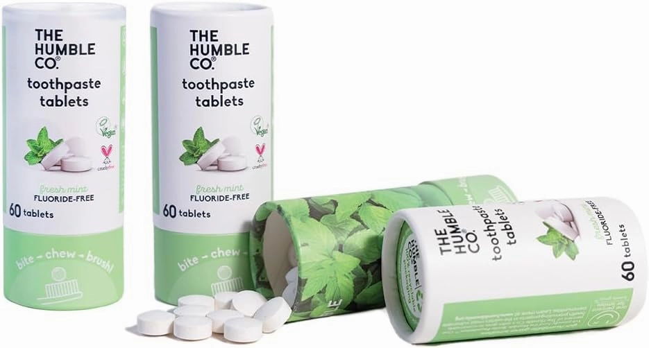 The Humble Co. Mint Toothpaste Tablets Fluoride-Free, 3pk - Anticavity, Fluoride Free Toothpaste Dental Tablets with Natural Ingredients, Dentist Developed Formula (Mint, 3 Pk)