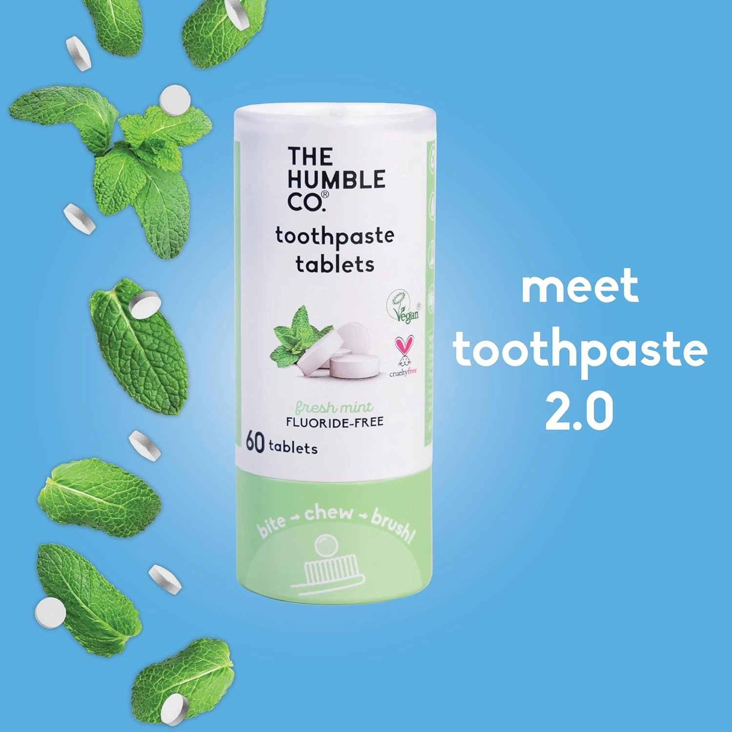 The Humble Co. Mint Toothpaste Tablets Fluoride-Free, 3pk - Anticavity, Fluoride Free Toothpaste Dental Tablets with Natural Ingredients, Dentist Developed Formula (Mint, 3 Pk)